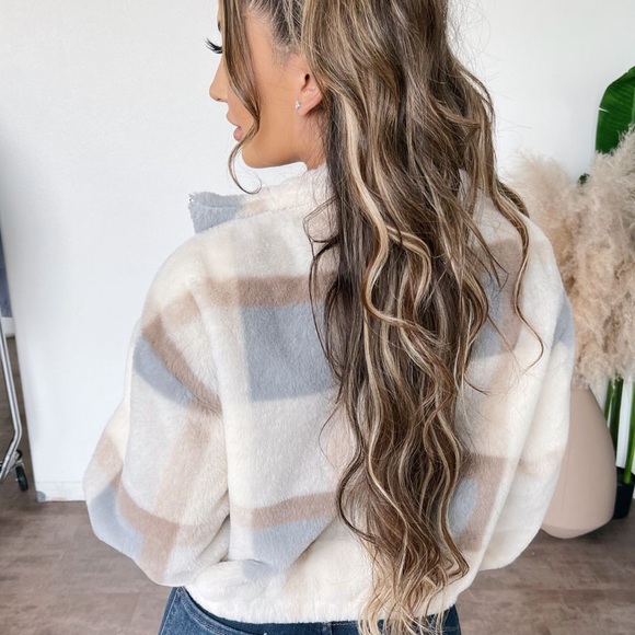 OOTDFash Jackets & Blazers - Oodtfash Plaid Fur Jacket(Off White/Taupe)